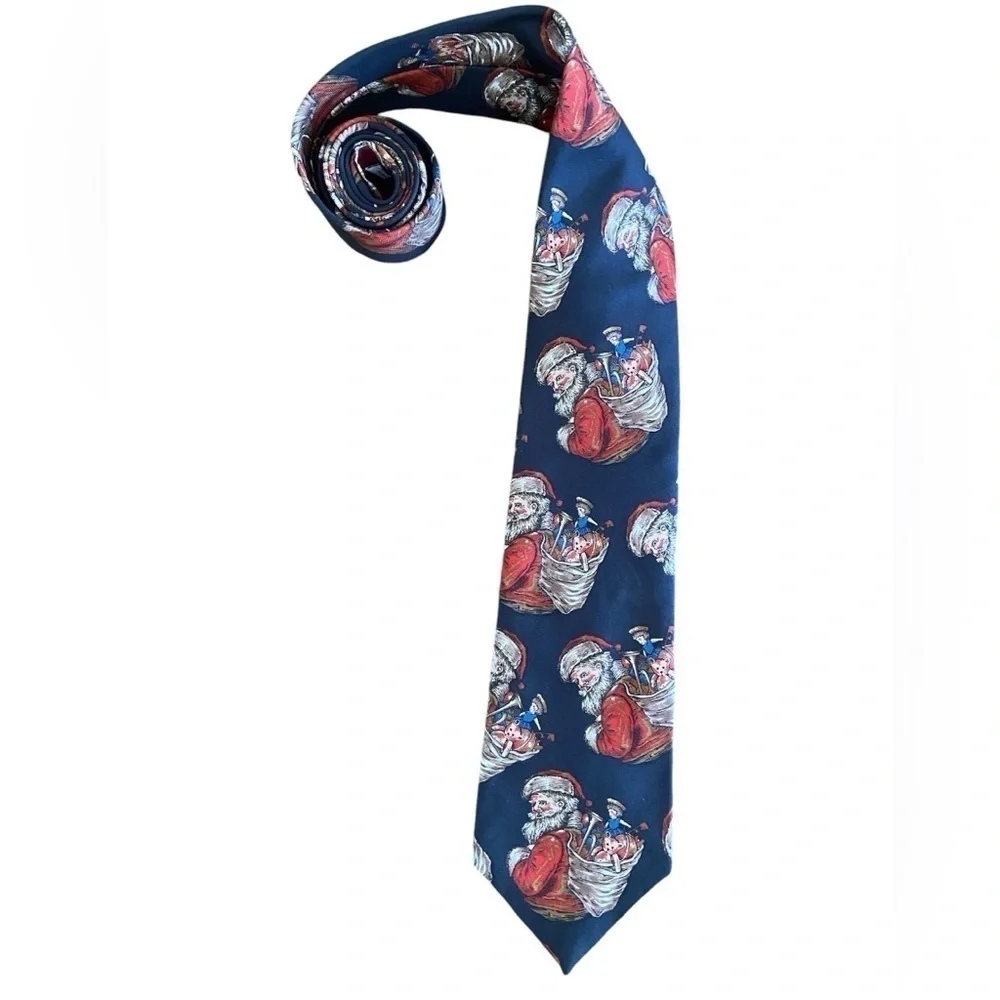 Vintage Christmas Santa Clause Mervyns Cambridge Classic Winter 100% Silk Tie